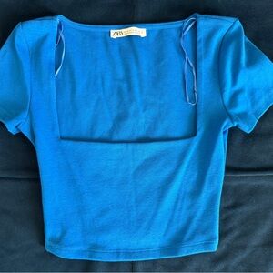 Zara women’s intense blue square neck Crop Top size S, New without tag